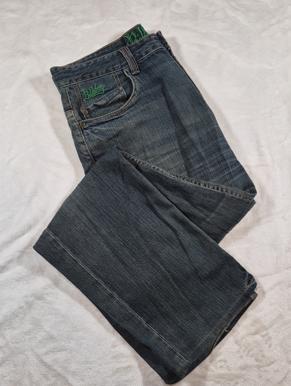 Billabong Men's Indigo Relaxed Jeans with Green Embroidery